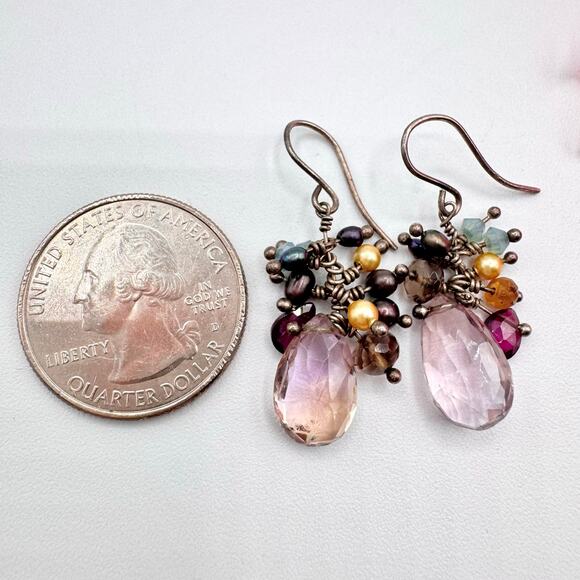Amethyst Pearl Mixed Gemstone Silver Cha Cha Dangle Earrings Tested Boho Fun - Picture 8 of 10